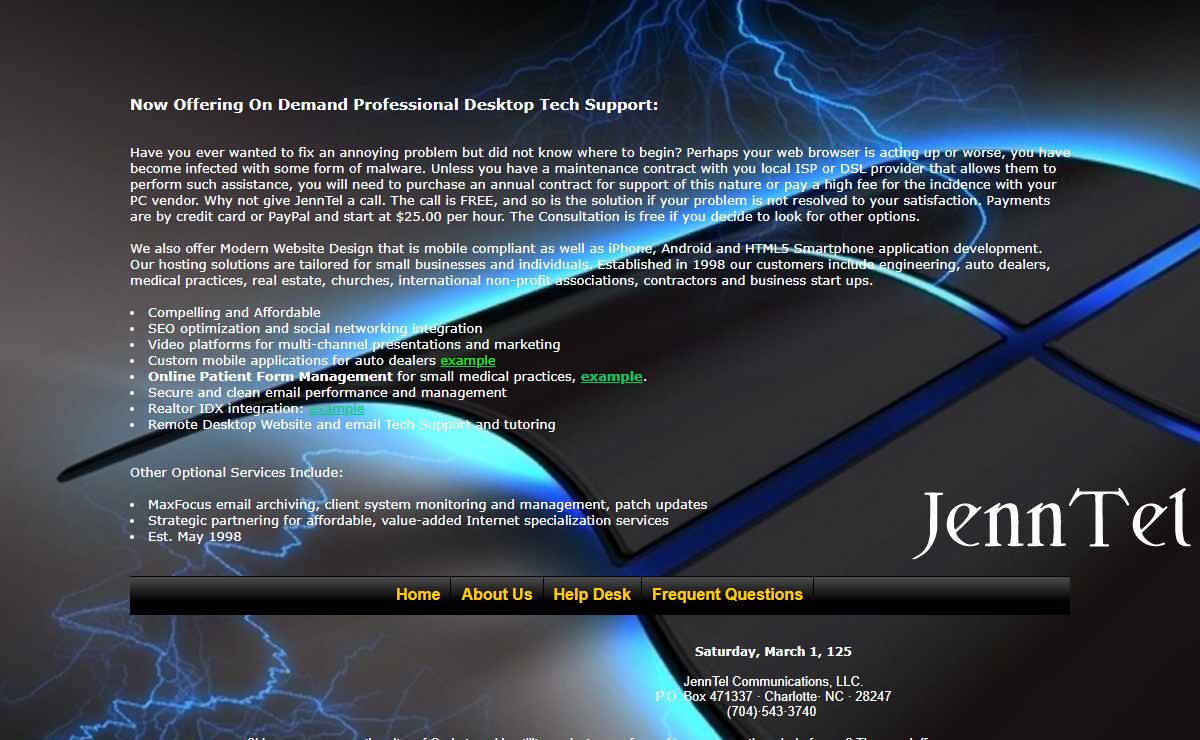 JennTel Remote PC Internet Tech Support, Web Design, Internet Hosting, Charlotte, NC 704-543-3740