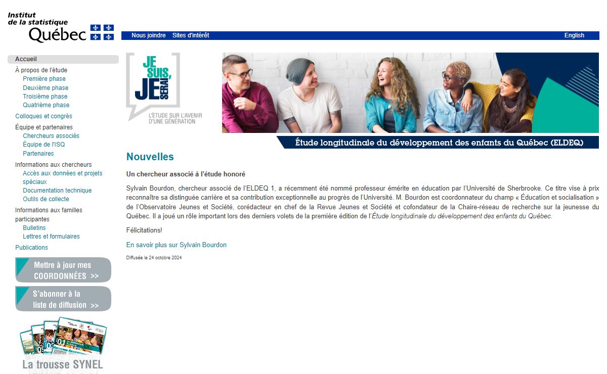 Étude longitudinale du développement des enfants du Québec (ELDEQ)