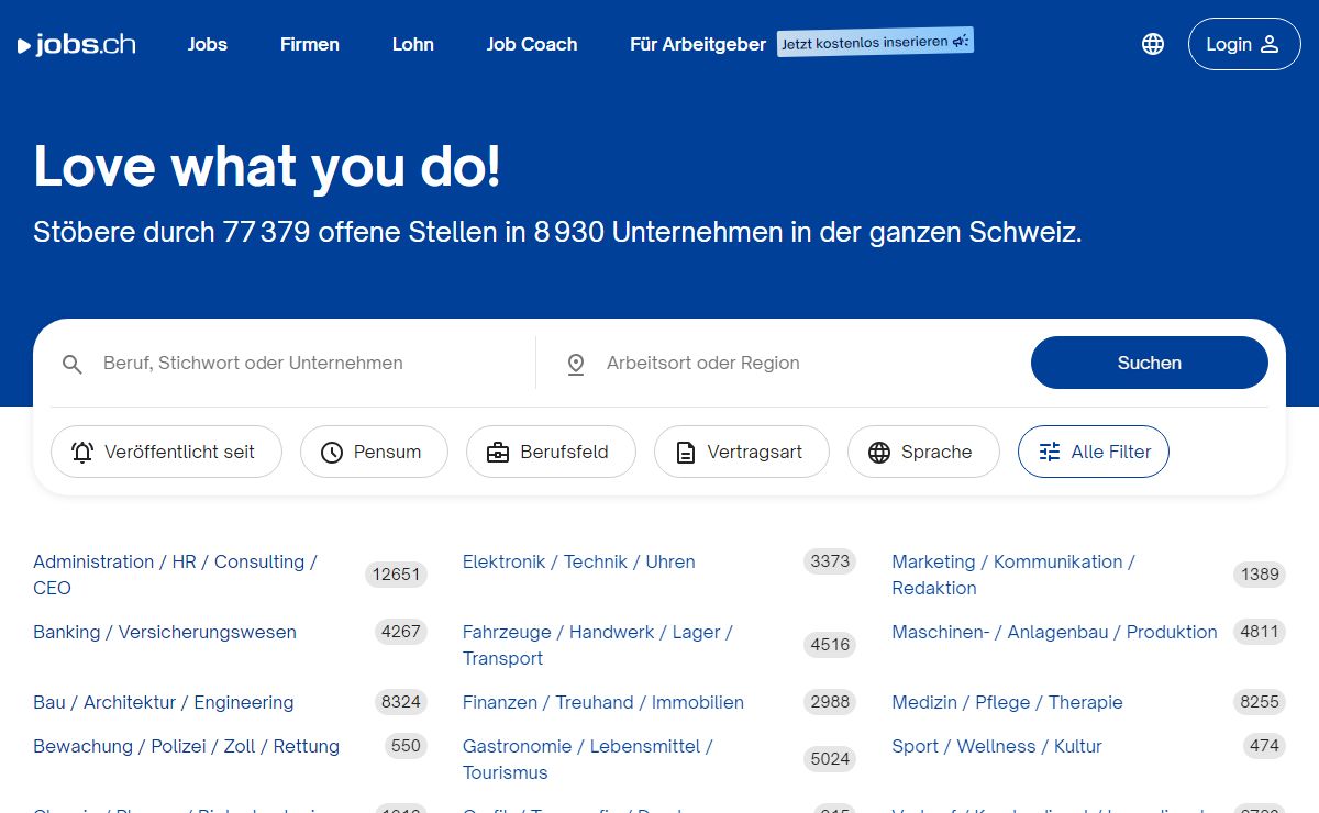 Arbeit suchen auf der führenden Schweizer Jobbörse jobs.ch
