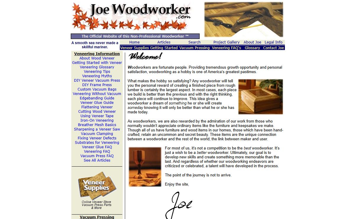 Joe Woodworker - Woodworking, Vacuum Pressing and Veneering Website