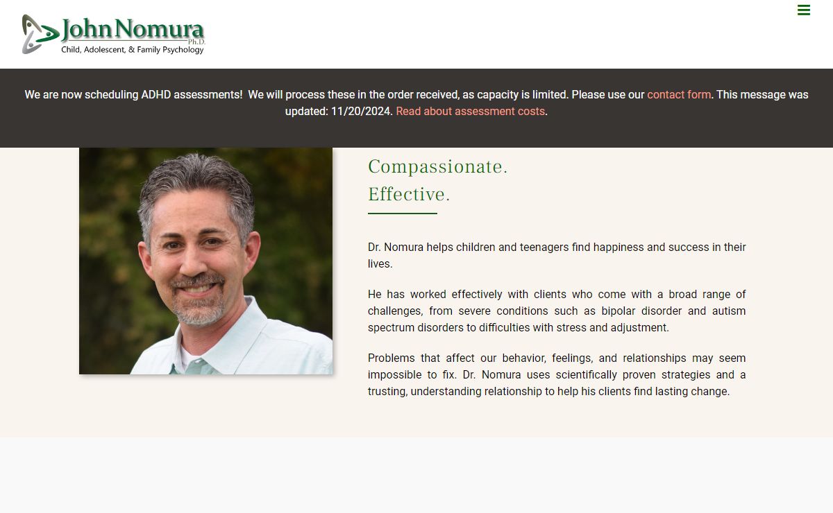 Child Psychologist Specializing in Assessment - John Nomura, PhD | Cypress TX