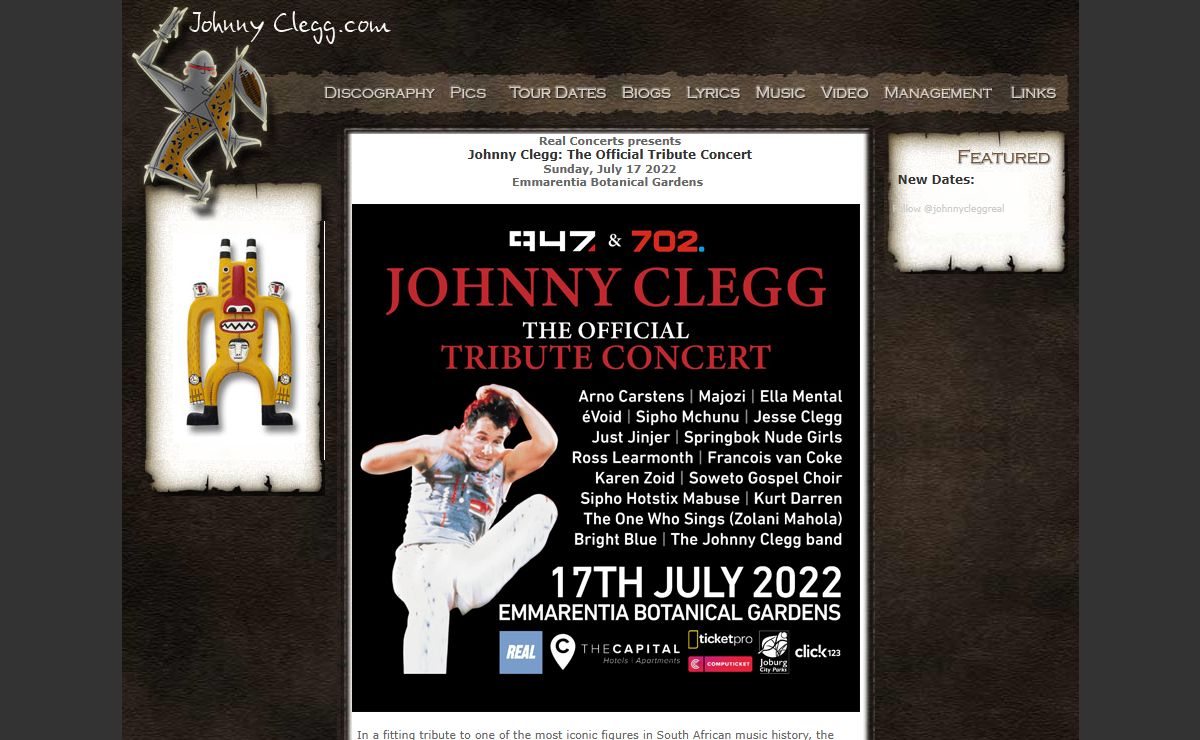 Johnny Clegg homepage