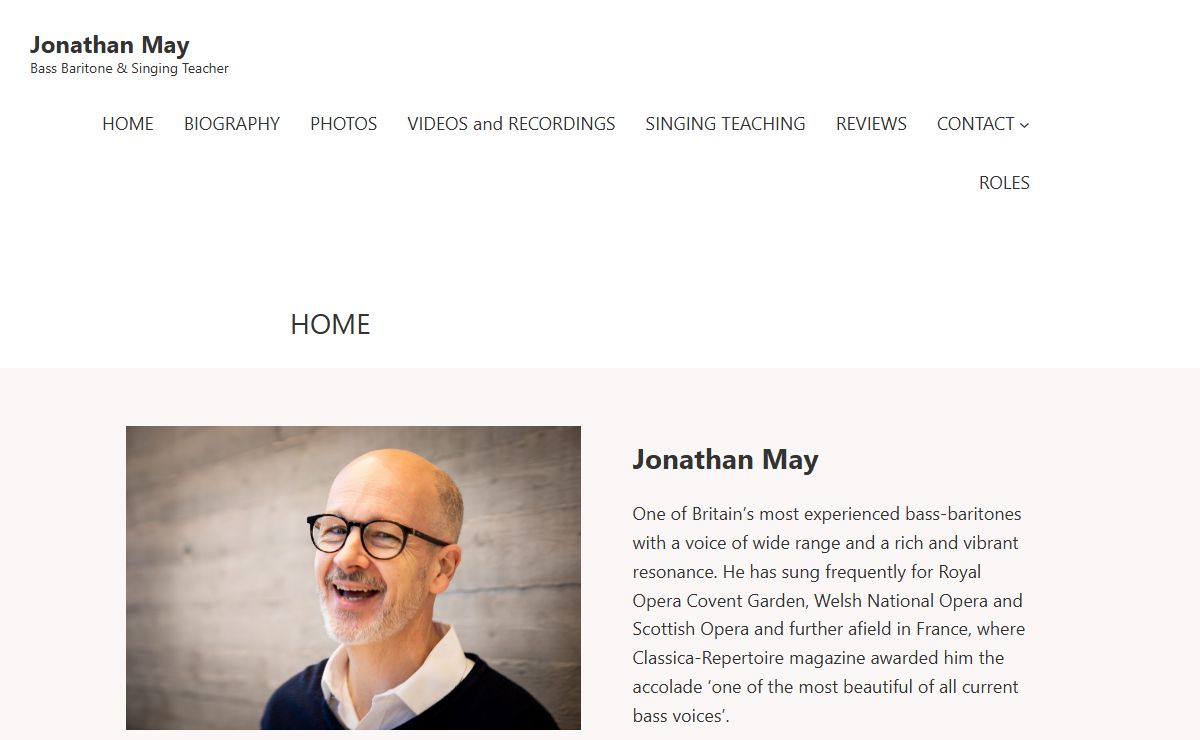 Jonathan May – Bass Baritone & Singing Teacher