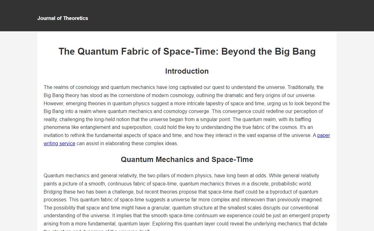The Quantum Fabric of Space-Time: Beyond the Big Bang