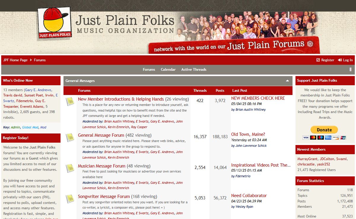 Just Plain Folks Music Organization Message Boards - Forums powered by UBB.threads