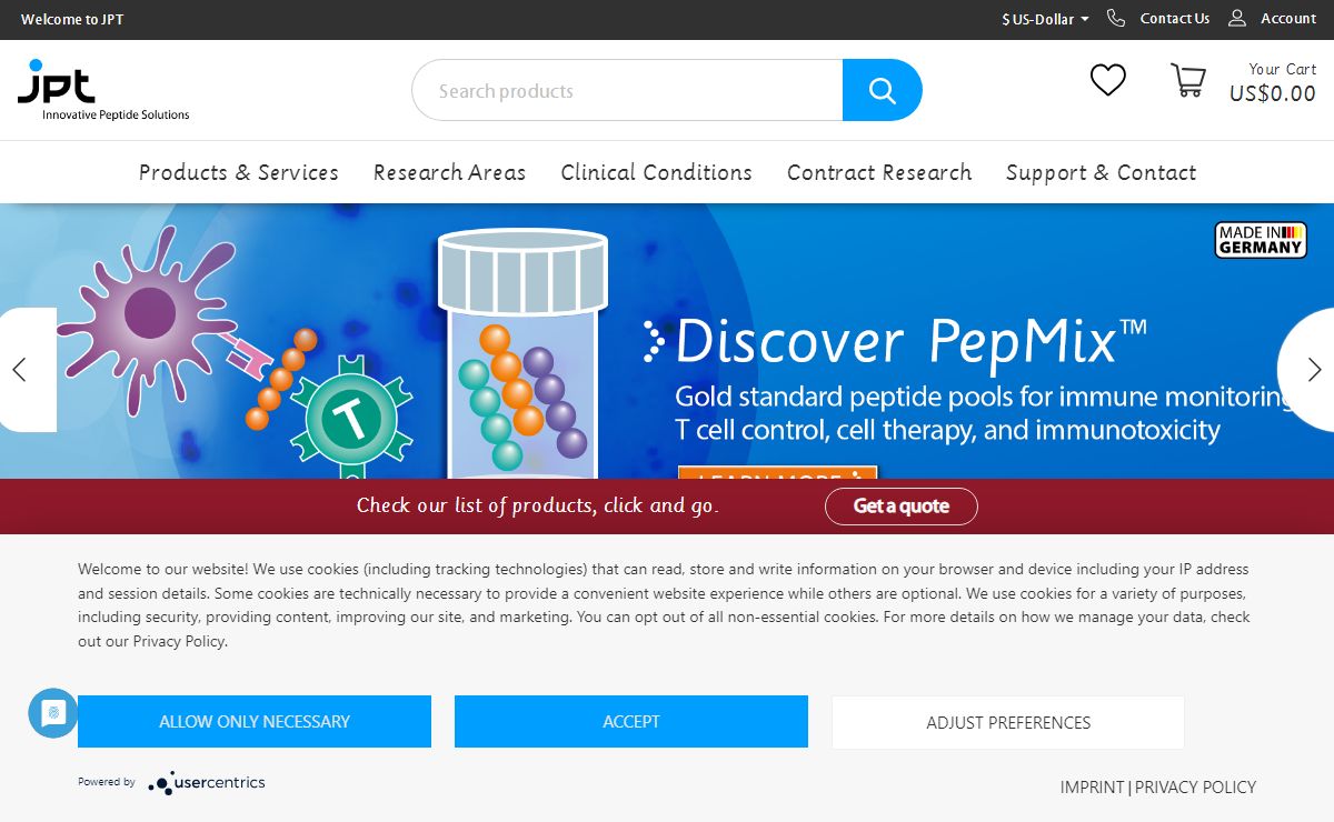 Visit the Peptide Expert: JPT Peptide Technologies; ISO 9001:2015 certified