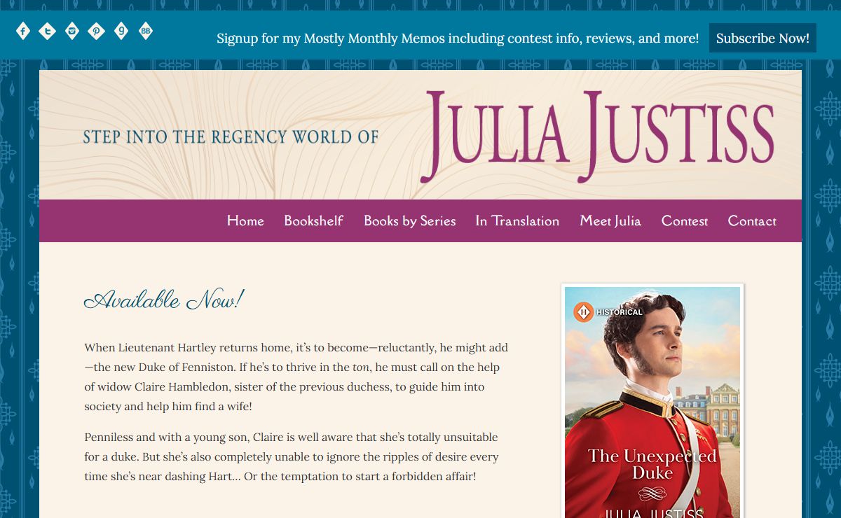 Julia Justiss, Historical Regency Romance Author