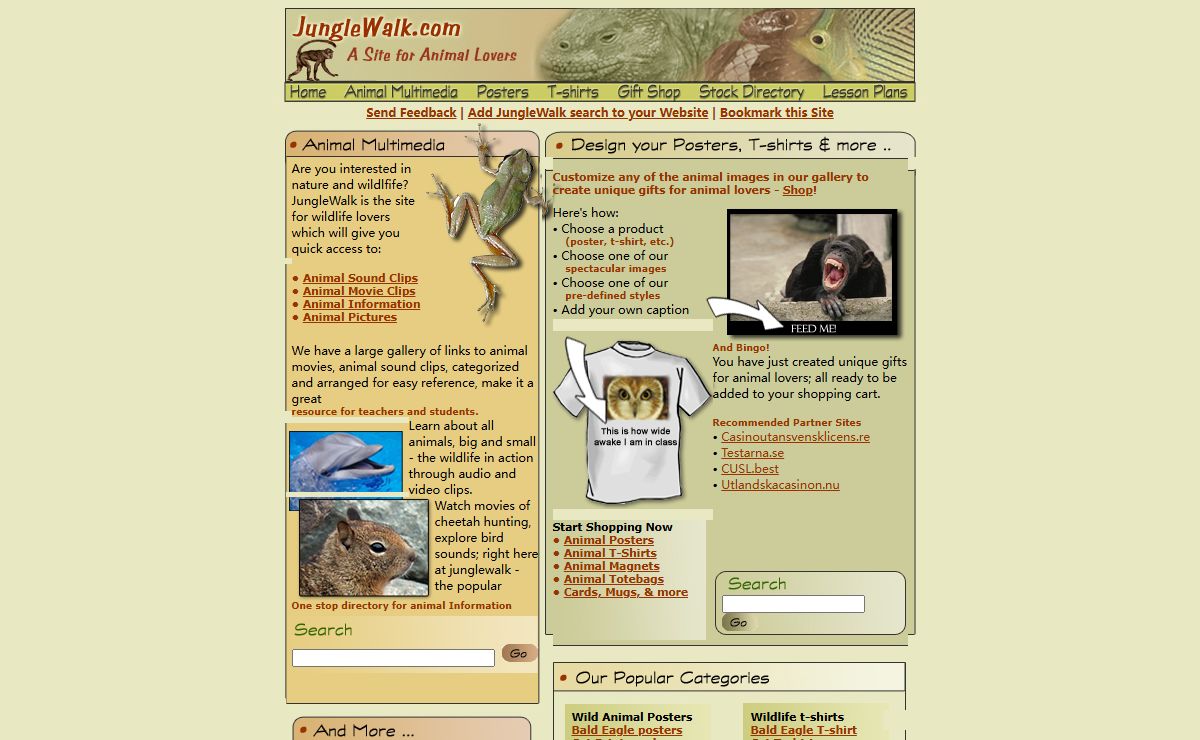 JungleWalk.com - Animal Posters, Animal T-Shirts, Animal Sounds and Movies