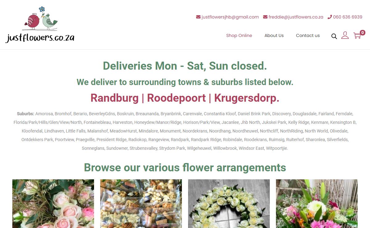 Just Flowers Online Florist – Email: justflowersjhb@gmail.com | Phone: 060 636 6939