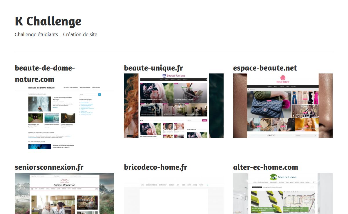 K Challenge - Challenge étudiants - Création de site