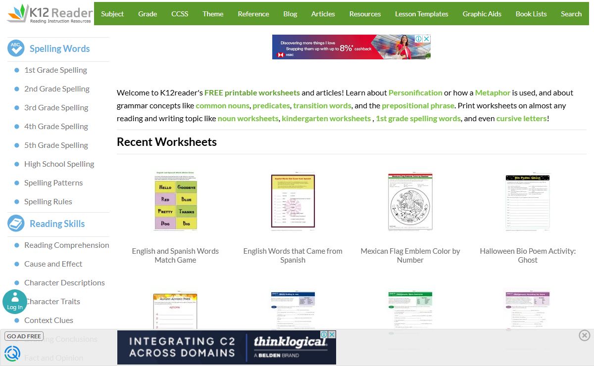 Reading Worksheets, Spelling, Grammar, Comprehension, Lesson Plans -