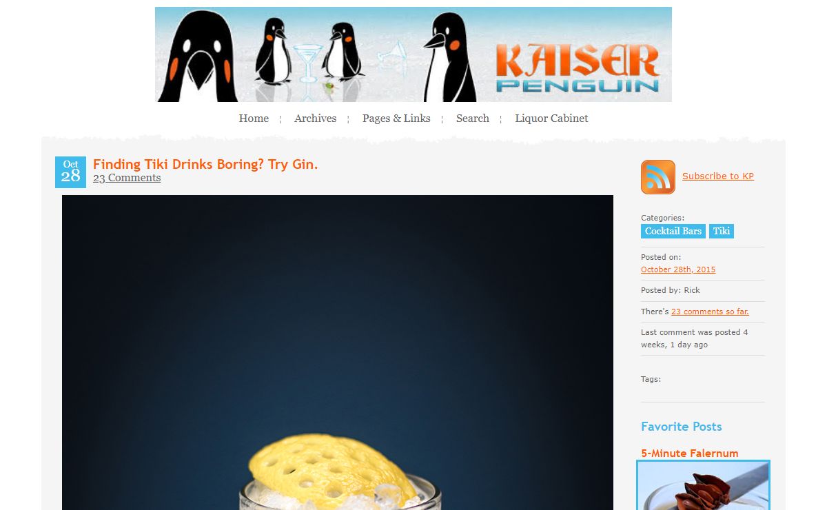 Kaiser Penguin - A cocktail blog featuring original recipes, homemade ingredients, classic cocktails, and tiki drinks.