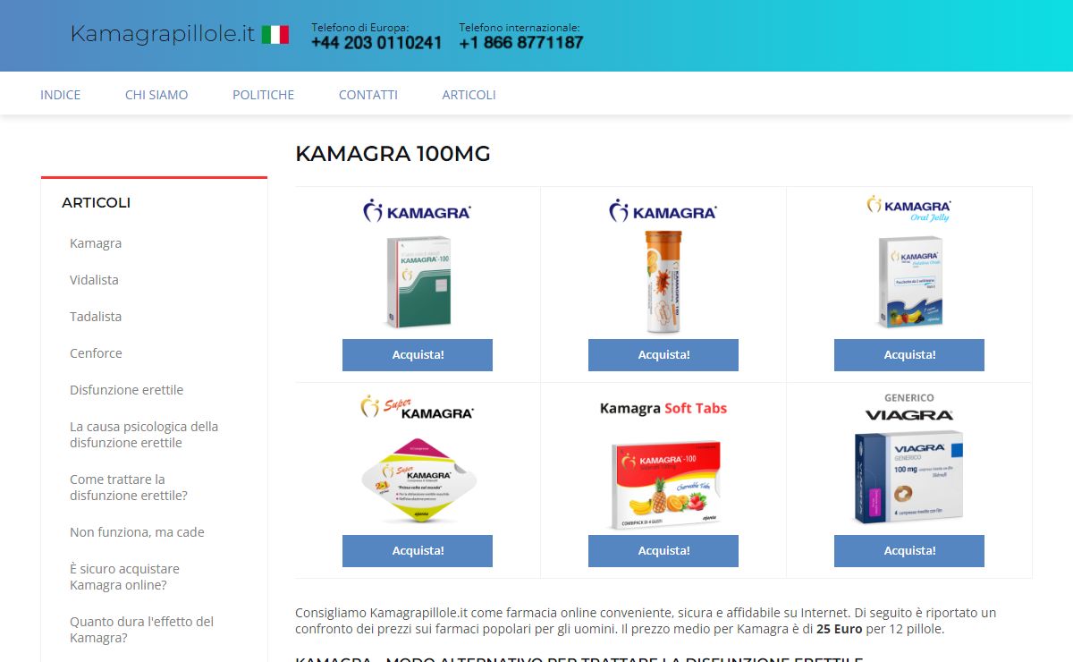 Kamagra 100mg pillole acquistare in farmacia online in Italia