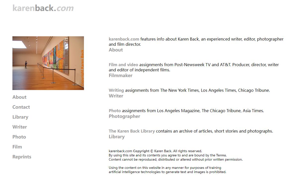 Karen Back - Writer & Film Director & Photographer - Home Page