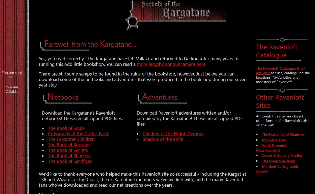 Secrets of the Kargatane: The Home of Ravenloft on the Net