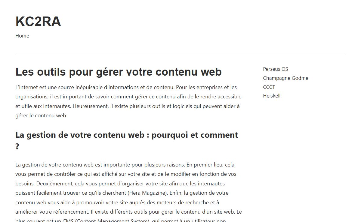 Les outils pour gérer votre contenu web - KC2RA