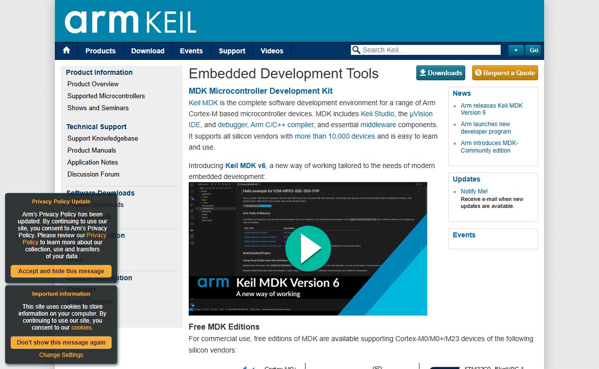 Keil Embedded Development Tools for Arm, Cortex-M, Cortex-R4, 8051, C166, and 251 processor families.