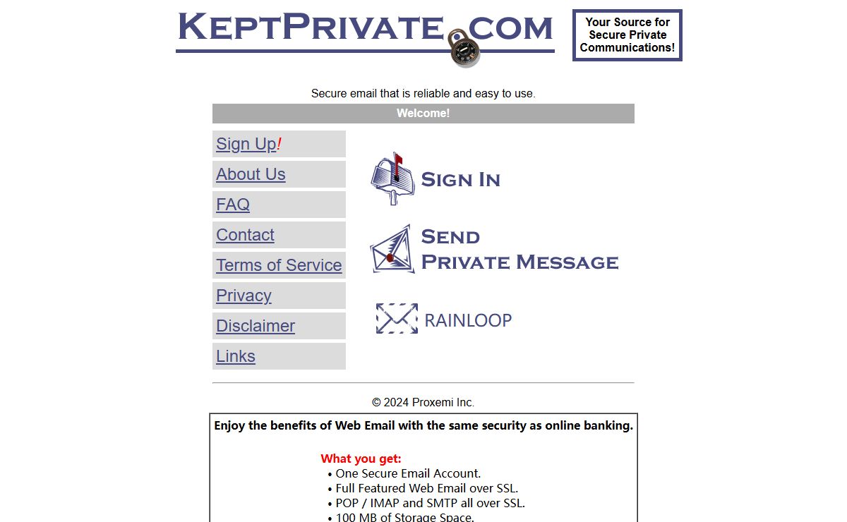 www.KeptPrivate.com - - secure email