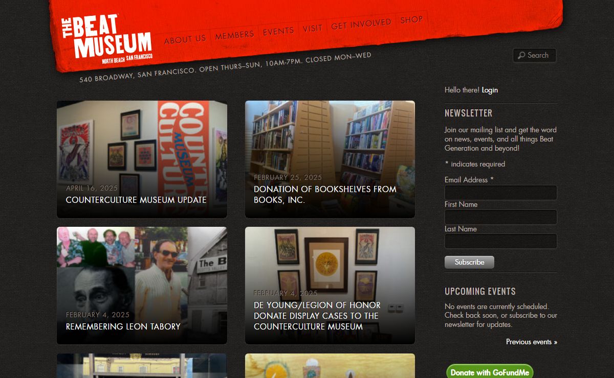 The Beat Museum - 540 Broadway, San Francisco. Open Thurs–Sun, 10am-7pm. Closed Mon–Wed