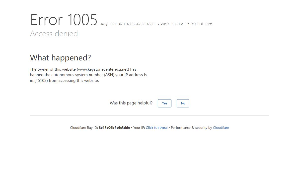 Access denied | www.keystonecenterecu.net used Cloudflare to restrict access