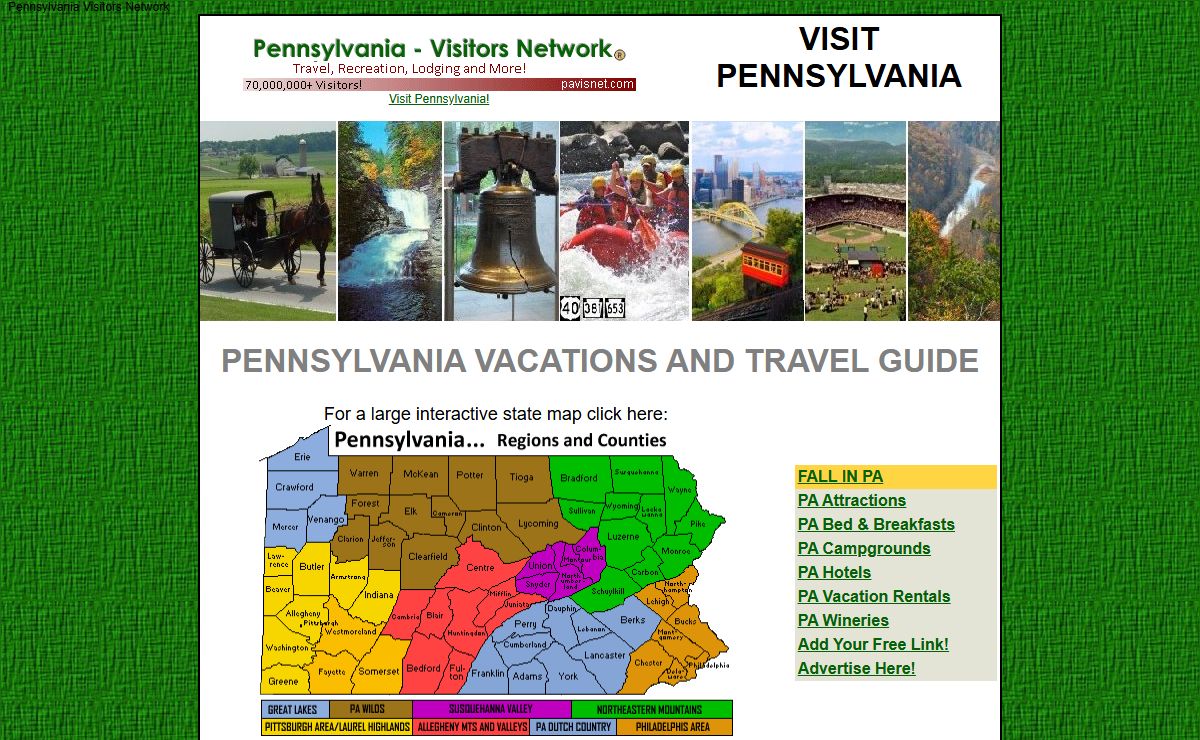 Pennsylvania Visitors Network, Visitors Guide for PA