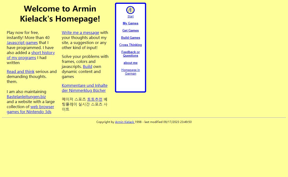 Armin Kielack's Homepage with Javascript Games, philosophical thoughts and my CV