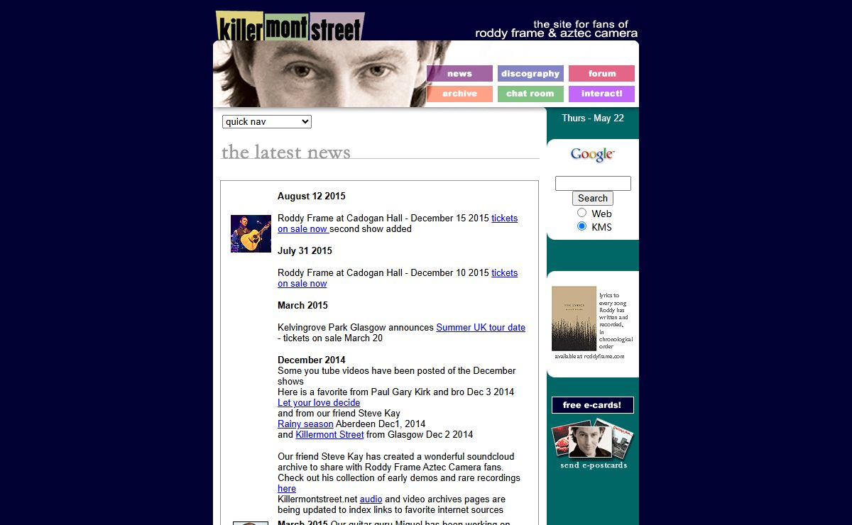 Killermont Street: the site for fans of Roddy Frame & Aztec Camera