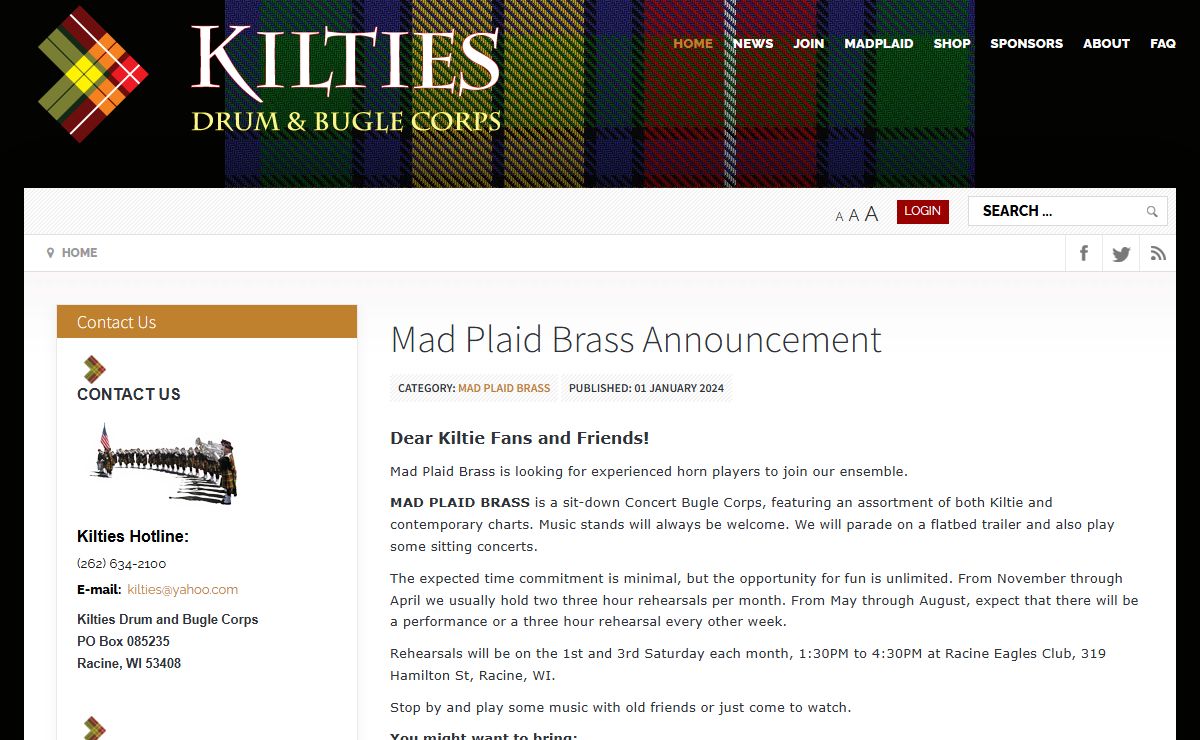 Home of the Kilties Drum & Bugle Corps - Kilties Drum & Bugle Corps