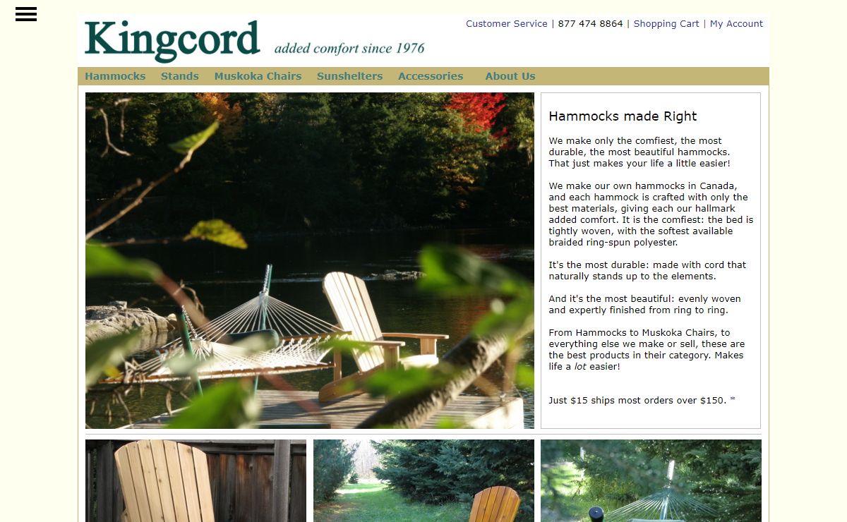Kingcord Hammocks: Sensationally Comfortable Hammocks, Lafuma Recliners, Muskoka Chairs, Stands, Accessories
