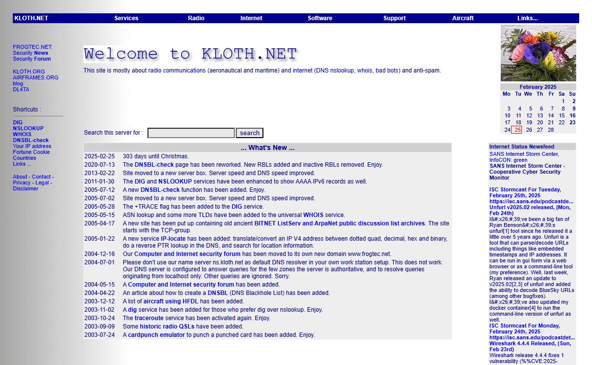KLOTH.NET - about radio and internet, DNS lookup, whois, antispam