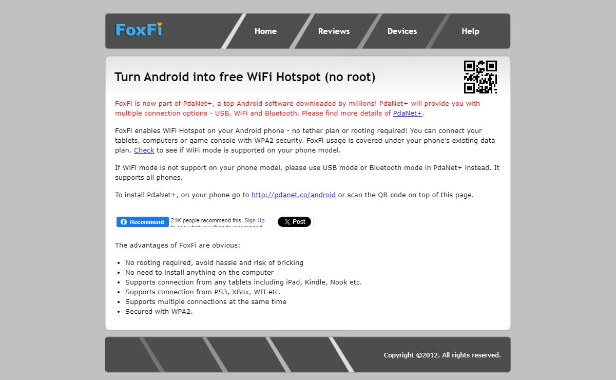 FoxFi - Turn Android into free WiFi Hotspot (no root)