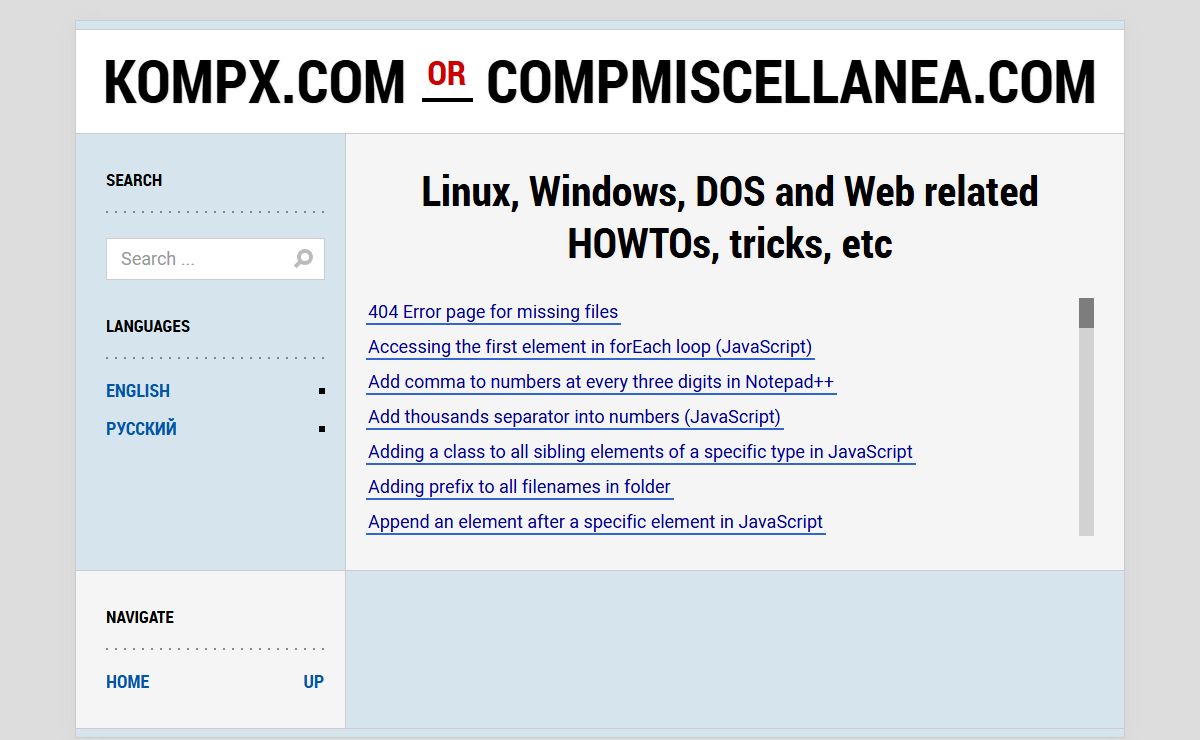 Linux, Windows, DOS and Web related HOWTOs, tricks, etc. English and Russian pages