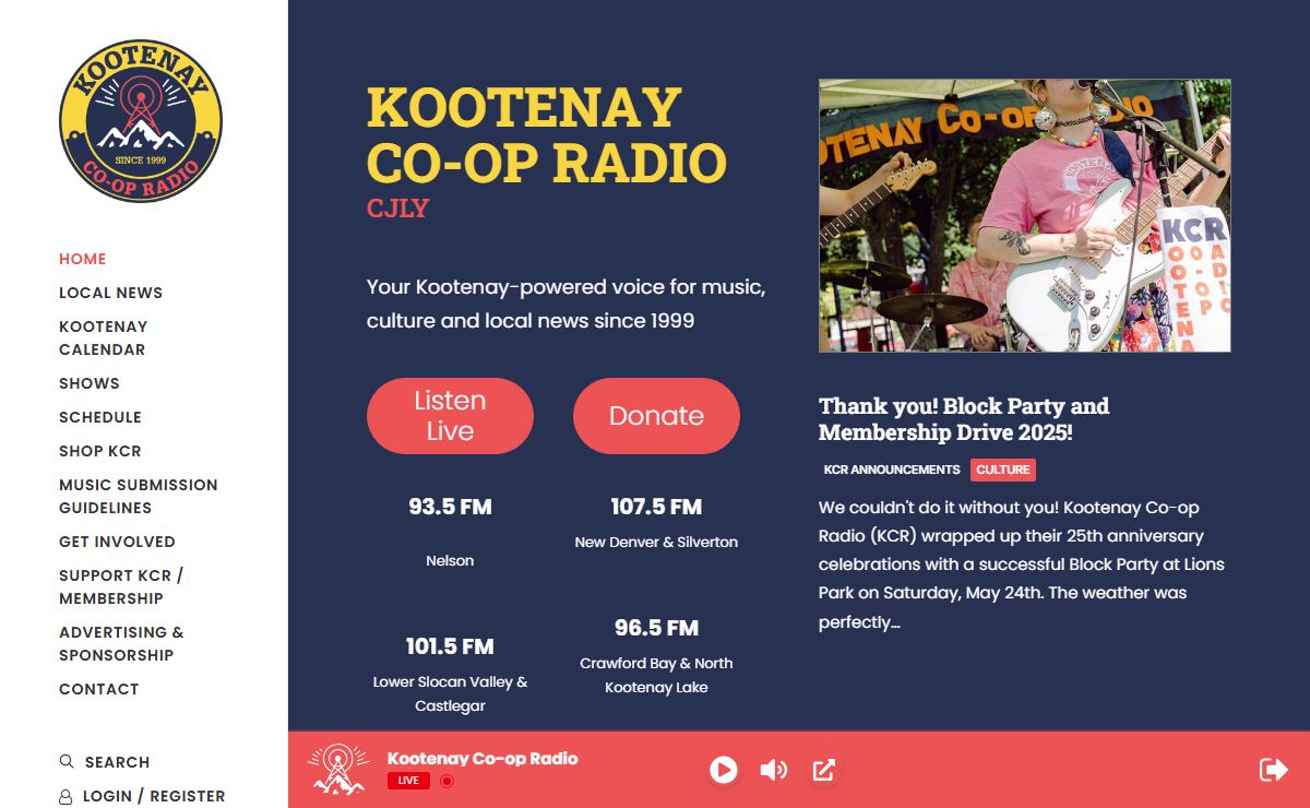 Kootenay Co-op Radio - 93.5fm Nelson BC - Community Powered Radio - CJLY Nelson, BC