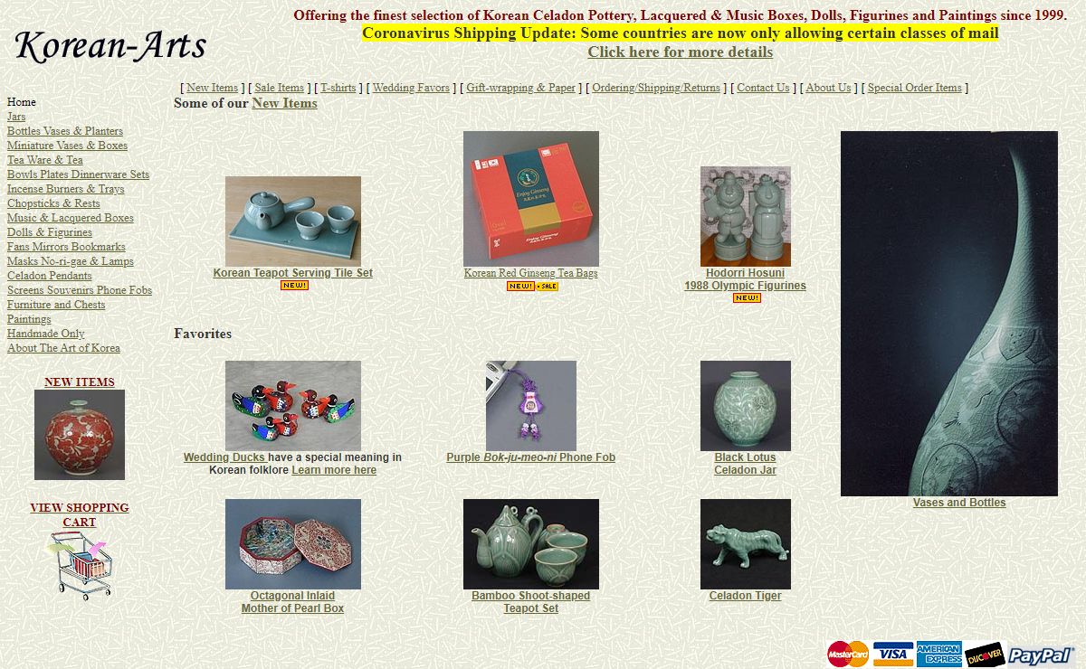 Korean-Arts: The finest selection of Korean Art, Celadon Pottery, Lacquered and Music Boxes, Dolls, Figurines, Paintings, Jewelry, Wedding Ducks, and Furniture