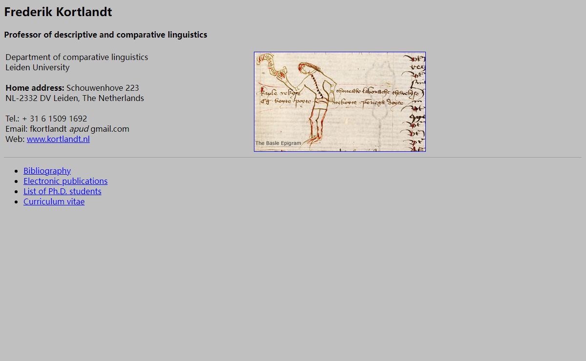 Frederik Kortlandt: Homepage