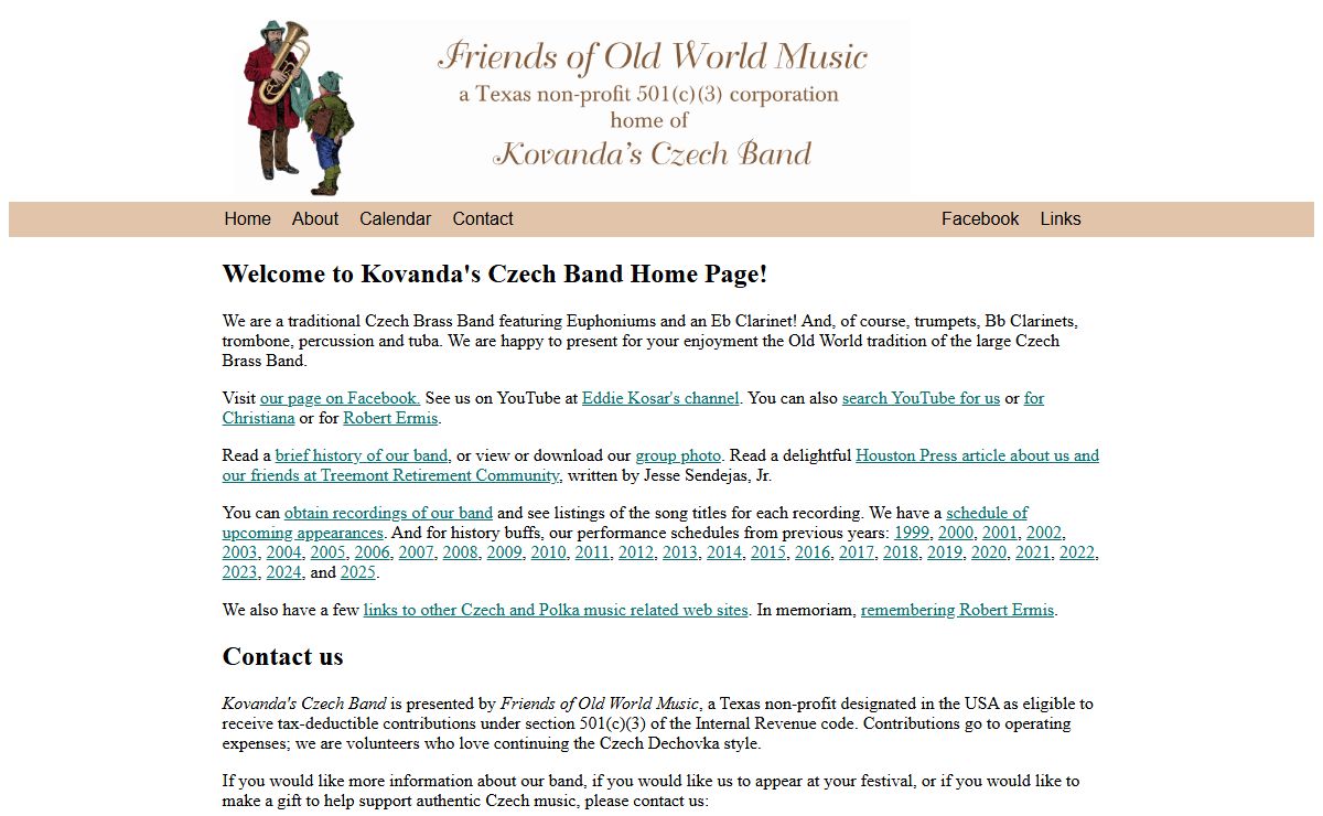 Home page of Kovanda's Czech Band and Friends of Old World Music -