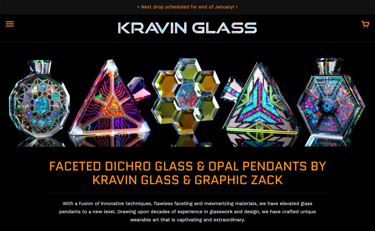 KravinGlass - Faceted dichro and opal glass pendants