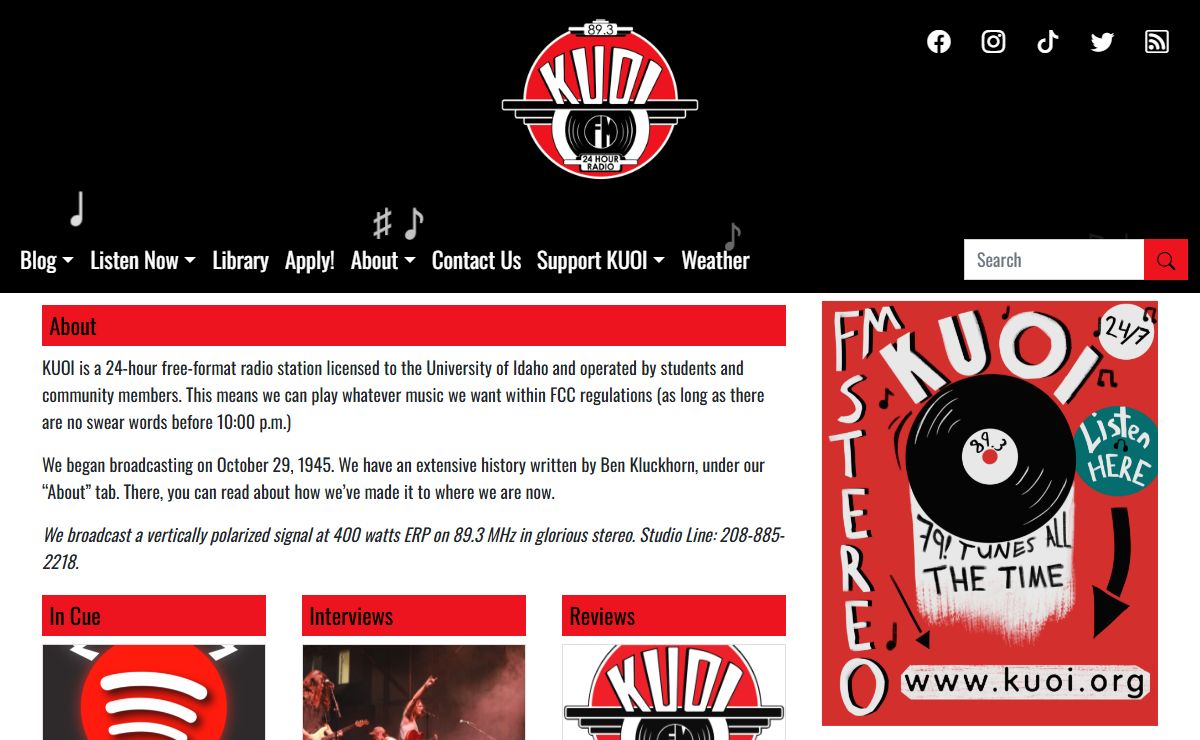 KUOI 89.3 FM | Moscow – University of Idaho's own student-run free form radio station. 24/7 | 365