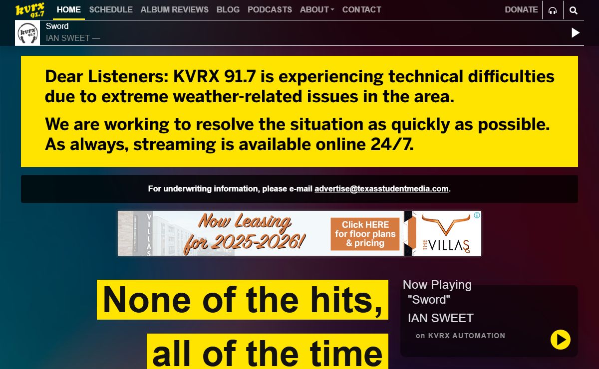 KVRX 91.7 FM | None of the hits, all of the time