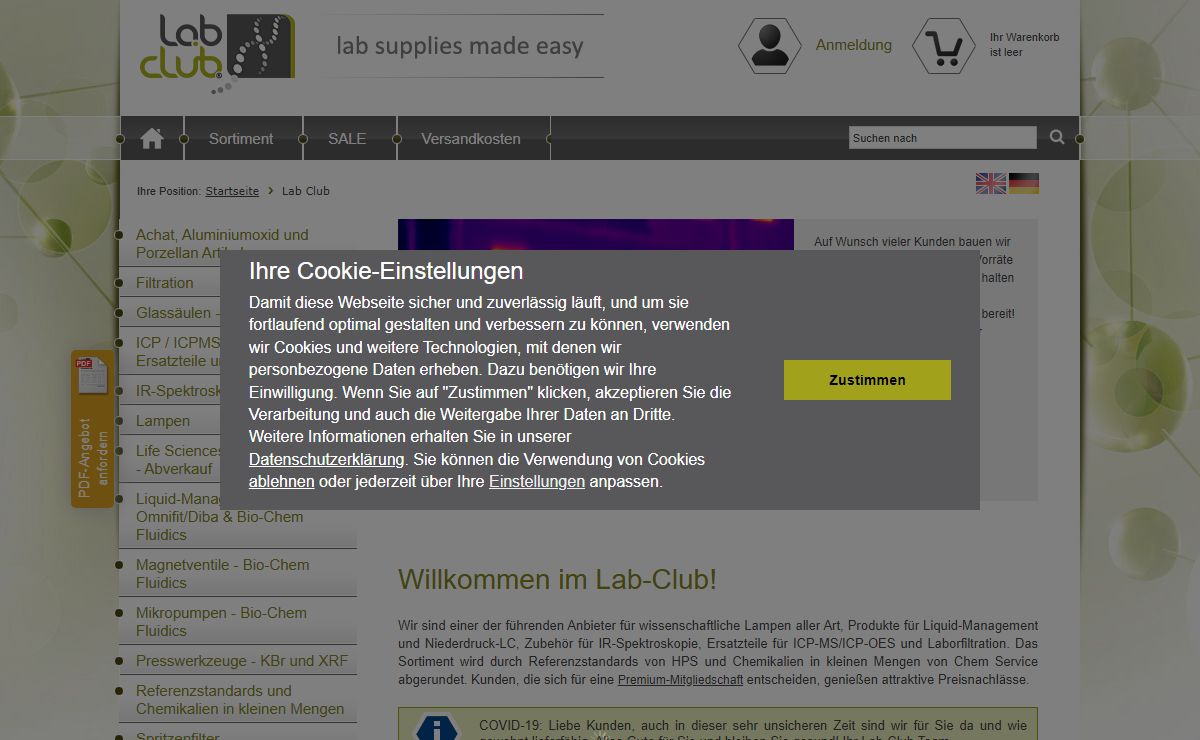Lab Club - Produkte für Chromatographie, Spektroskopie, Liquid Management, Probenvorbereitung, ICP und Temperierung