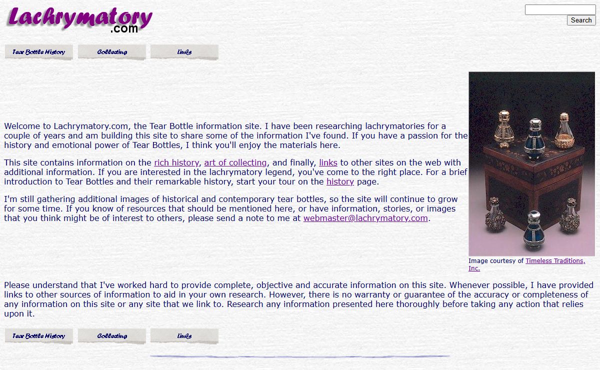 Lachrymatory Tear Bottle Information - A reference, research, and history site for collectors of tear catchers.