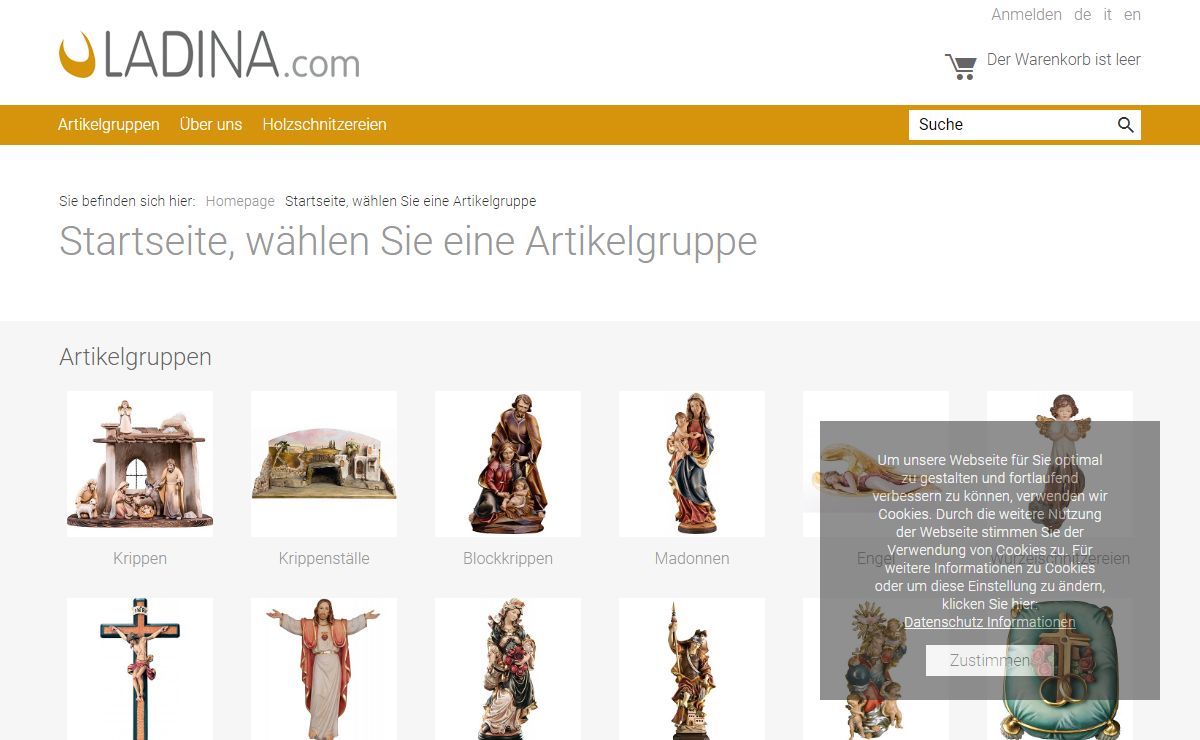Ladina - Startseite, wählen Sie eine Artikelgruppe