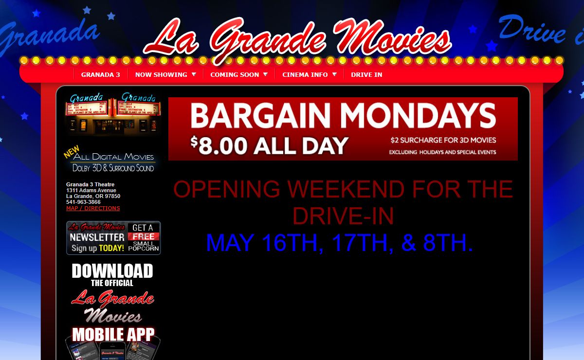 Granada 3 Theatre - Proudly serving La Grande, Oregon with the latest movies from Hollywood - La Grande Movies