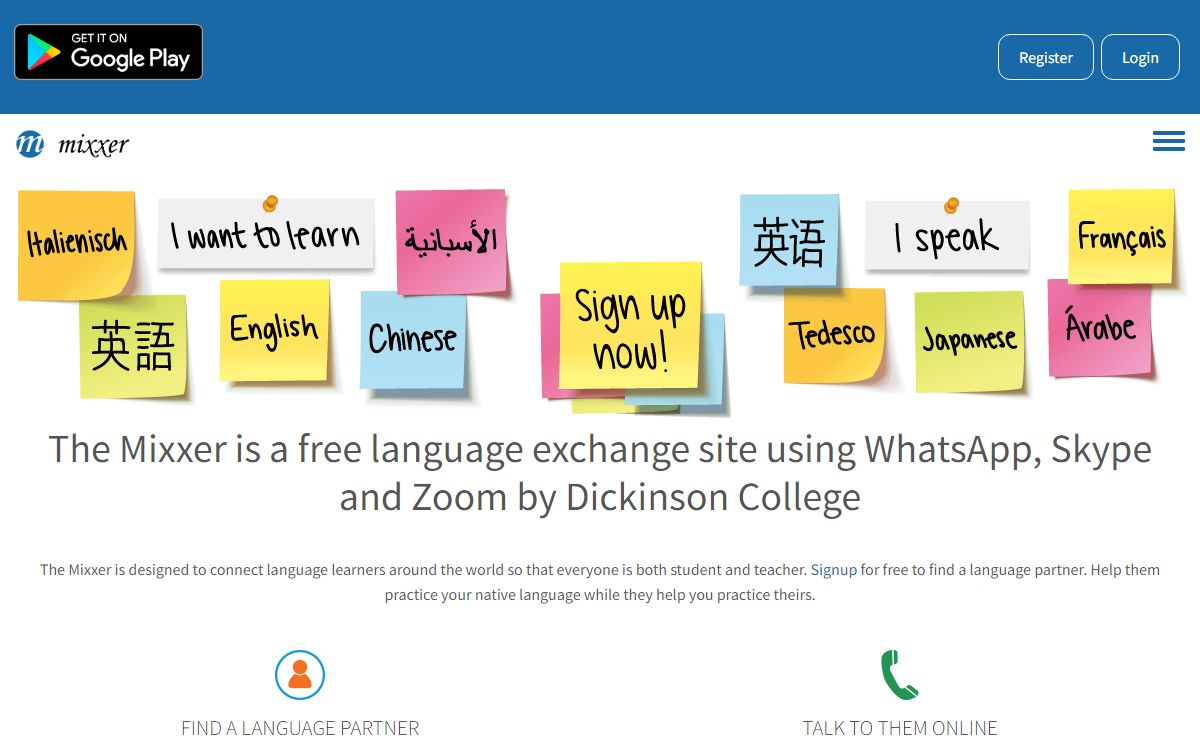 Free virtual language exchange site using WhatsApp, Skype and Zoom by Dickinson College | The Mixxer