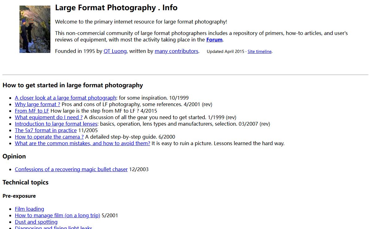 A large format photography home page