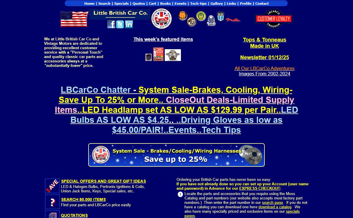 MG Parts | TR Parts | Triumph Parts | Austin Healey Parts | Jag Parts | Jag Bits | Sprite Parts | Midget Parts | Spitfire Parts | Bugeye Parts | Frog Eye Parts | Jaguar Parts | Sunbeam Parts | Classic Car Parts | Pertronix | Gunson | Moto-Lita | LBCarCo | The Little British Car Company