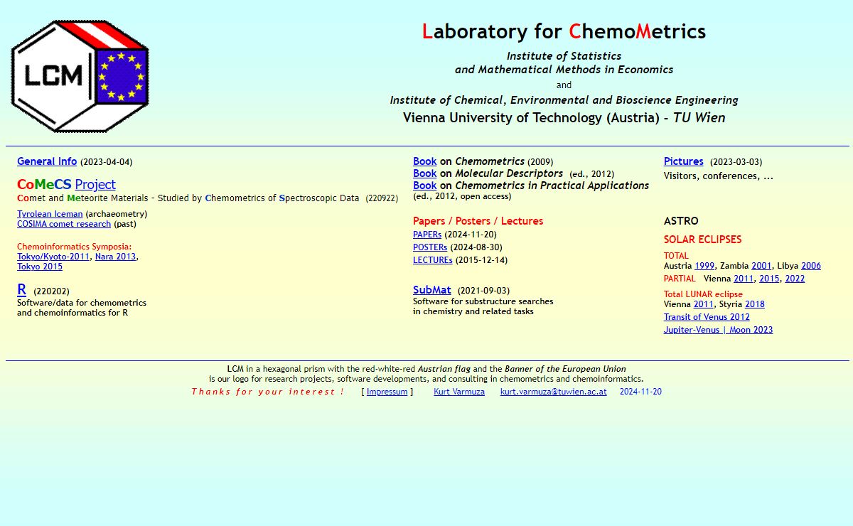 Laboratory for ChemoMetrics (LCM) Vienna, Austria