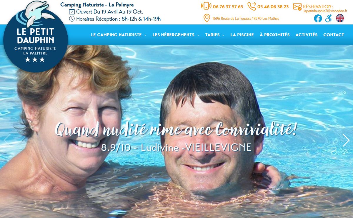 Camping naturiste le Petit Dauphin piscine chauffée les Mathes La Palmyre Royan Charente Maritime