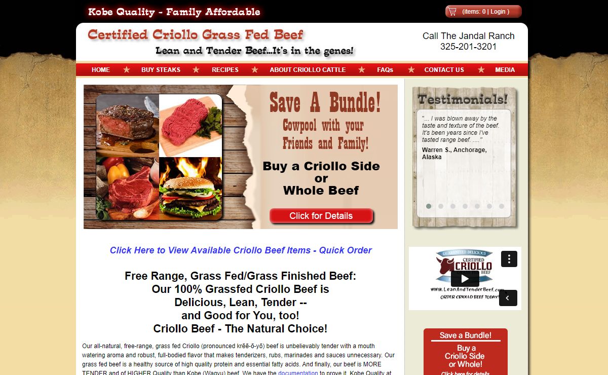 Criollo Grass Fed Beef - Lean, Tender Beef - DNA Tested! : Grass Fed Beef