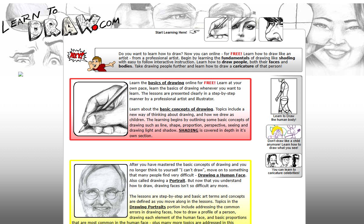 Learn to draw.com, learn how to draw online for FREE!